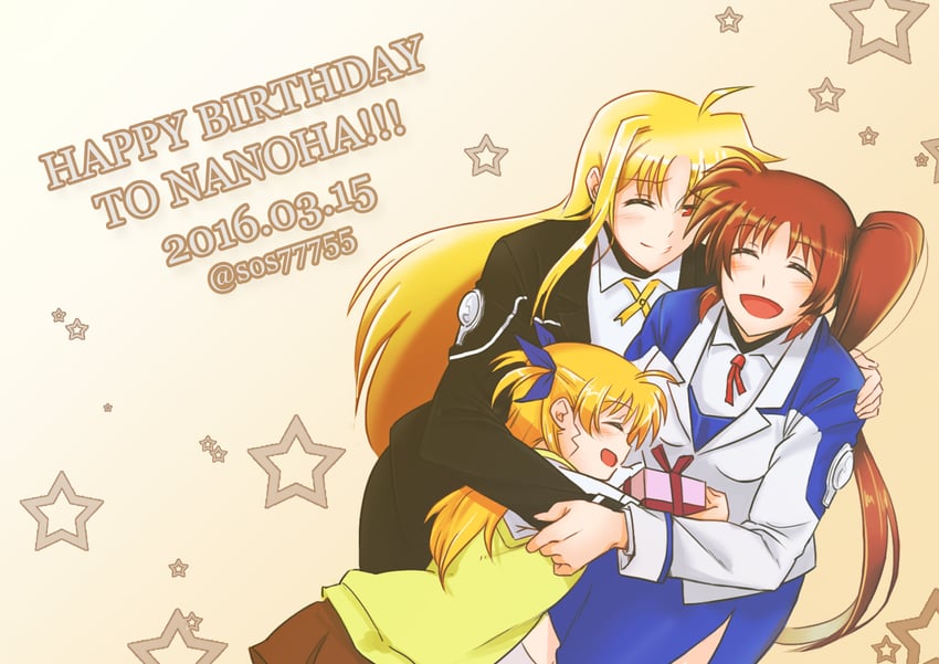 fate testarossa, takamachi nanoha, and vivio (lyrical nanoha and 1 more) drawn by sos77755