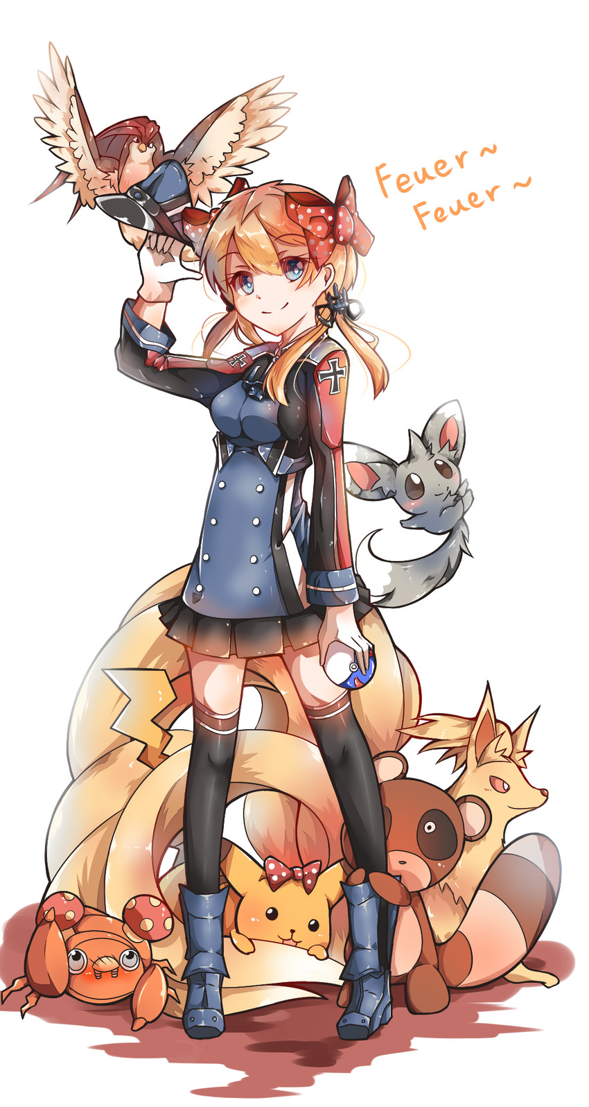 pikachu, prinz eugen, sakura chiyo, minccino, ninetales, and 3 more (kantai collection and 2 more) drawn by dango_remi
