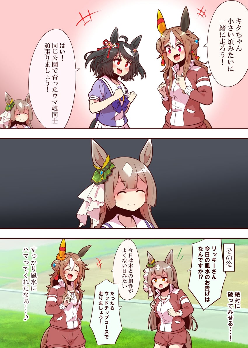 satono diamond, kitasan black, and copano rickey (umamusume) drawn by yonedatomo_mizu