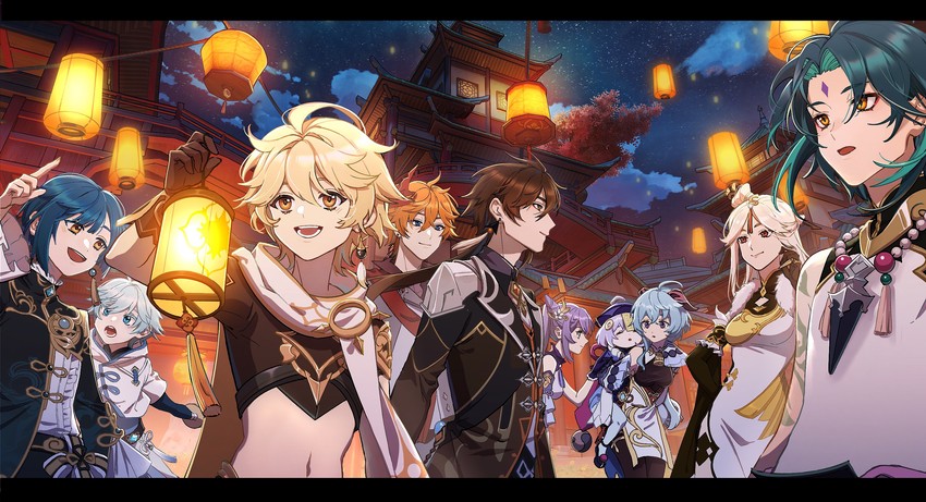 ganyu, aether, zhongli, keqing, xiao, and 3 more (genshin impact) drawn by attack_(artist)