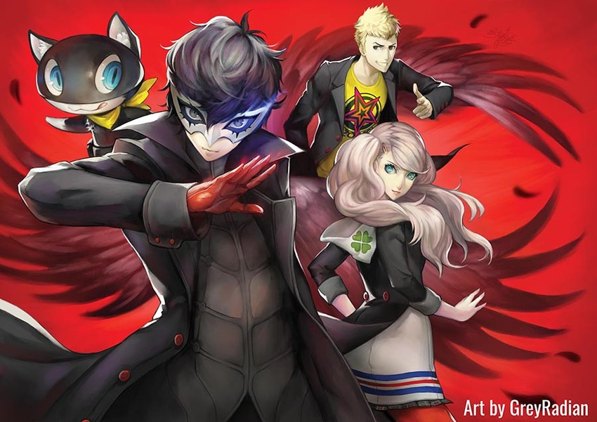 amamiya ren, takamaki anne, morgana, joker, and sakamoto ryuuji (persona and 1 more) drawn by stephanie_lee