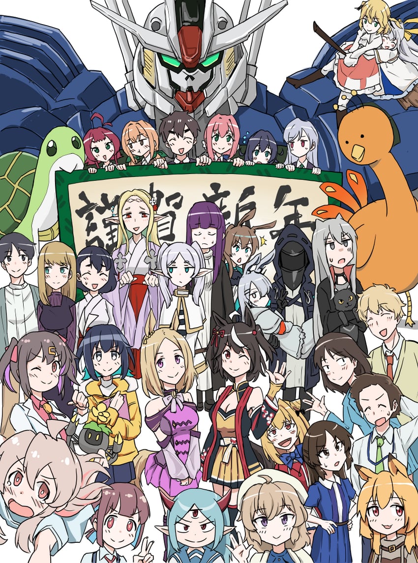 frieren, producer, doctor, amiya, fern, and 33 more (idolmaster and 20 more) drawn by niceratus_kiotensis