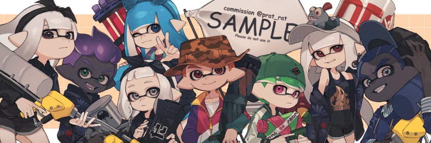 inkling player character, inkling girl, inkling boy, and smallfry (splatoon) drawn by prat_rat