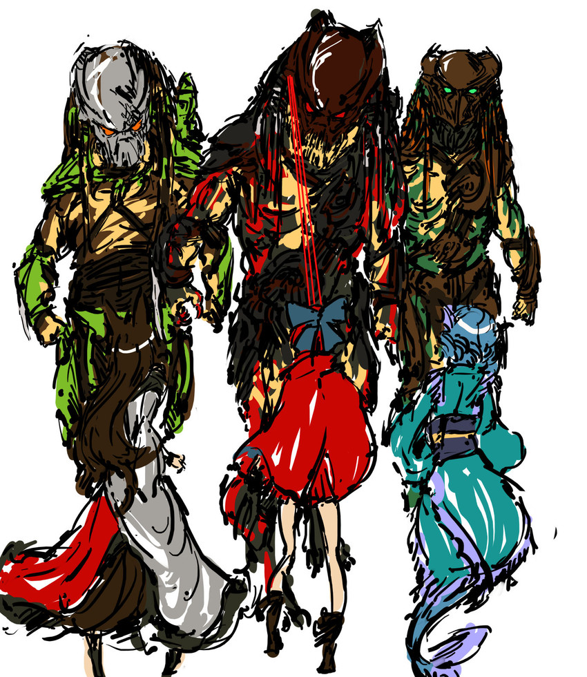 imaizumi kagerou, sekibanki, wakasagihime, predator, berserker predator, and 3 more (touhou and 2 more) drawn by nameo_(judgemasterkou)