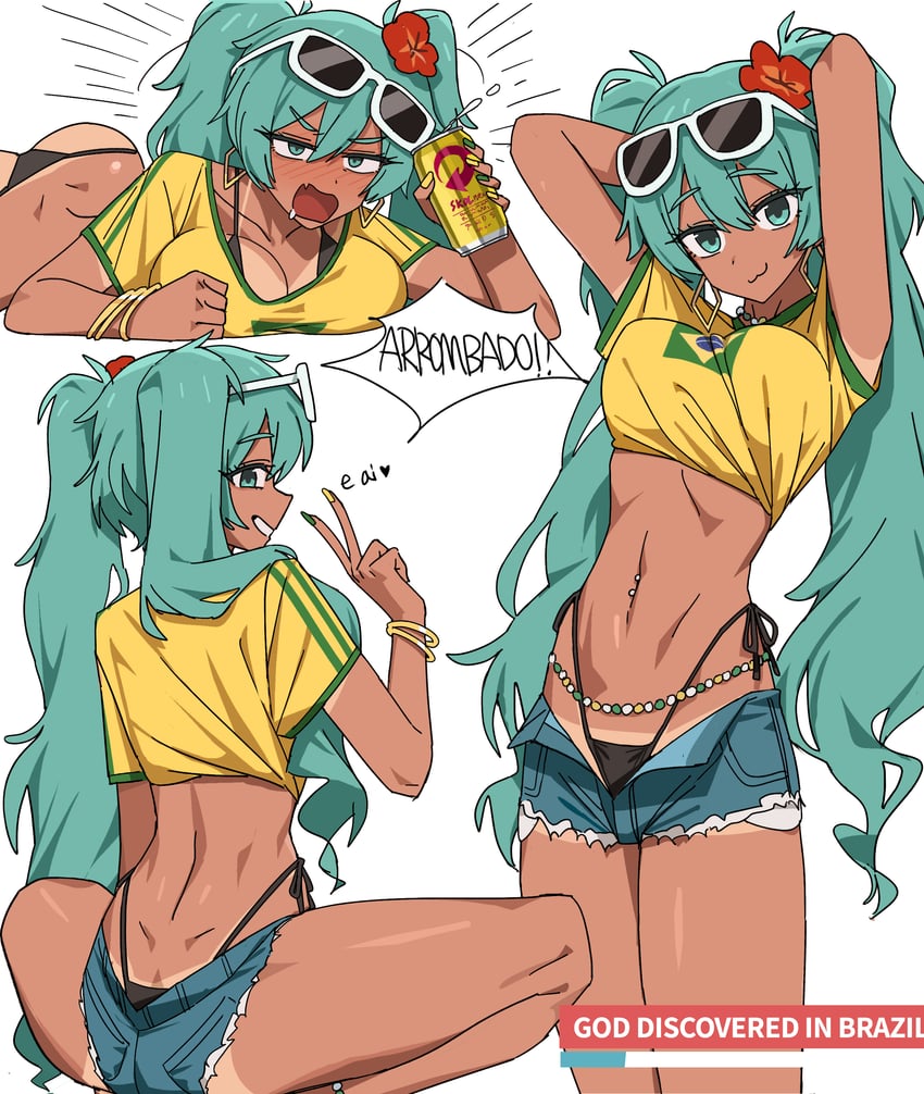 hatsune miku and brazilian miku (vocaloid) drawn by abstractpurple and channel_(caststation)