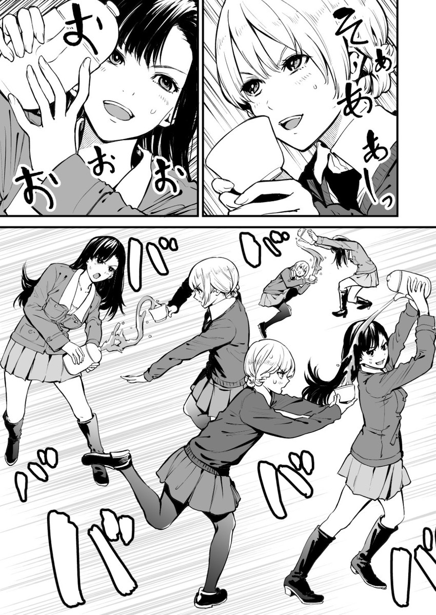 darjeeling and nishi kinuyo (girls und panzer) drawn by bonkara_(sokuseki_maou)