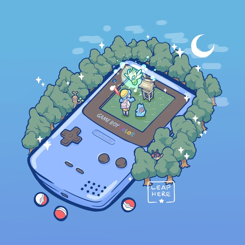 kris, totodile, celebi, hoothoot, and sudowoodo (pokemon and 1 more) drawn by leaphere