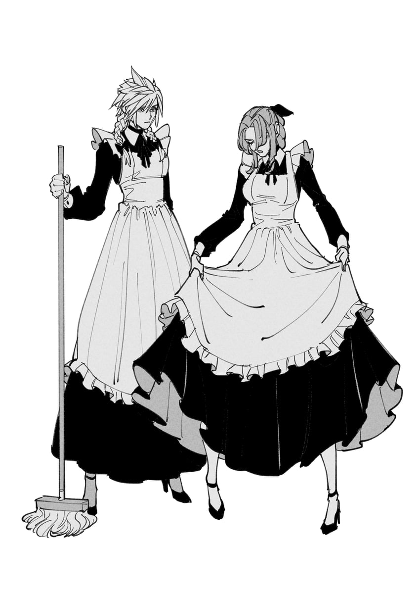 cloud strife and aerith gainsborough (final fantasy and 2 more) drawn by oimo_(oimkimn)