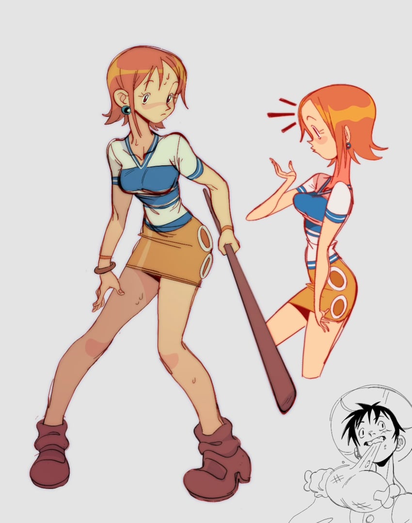 nami and monkey d. luffy (one piece) drawn by tuckeryart