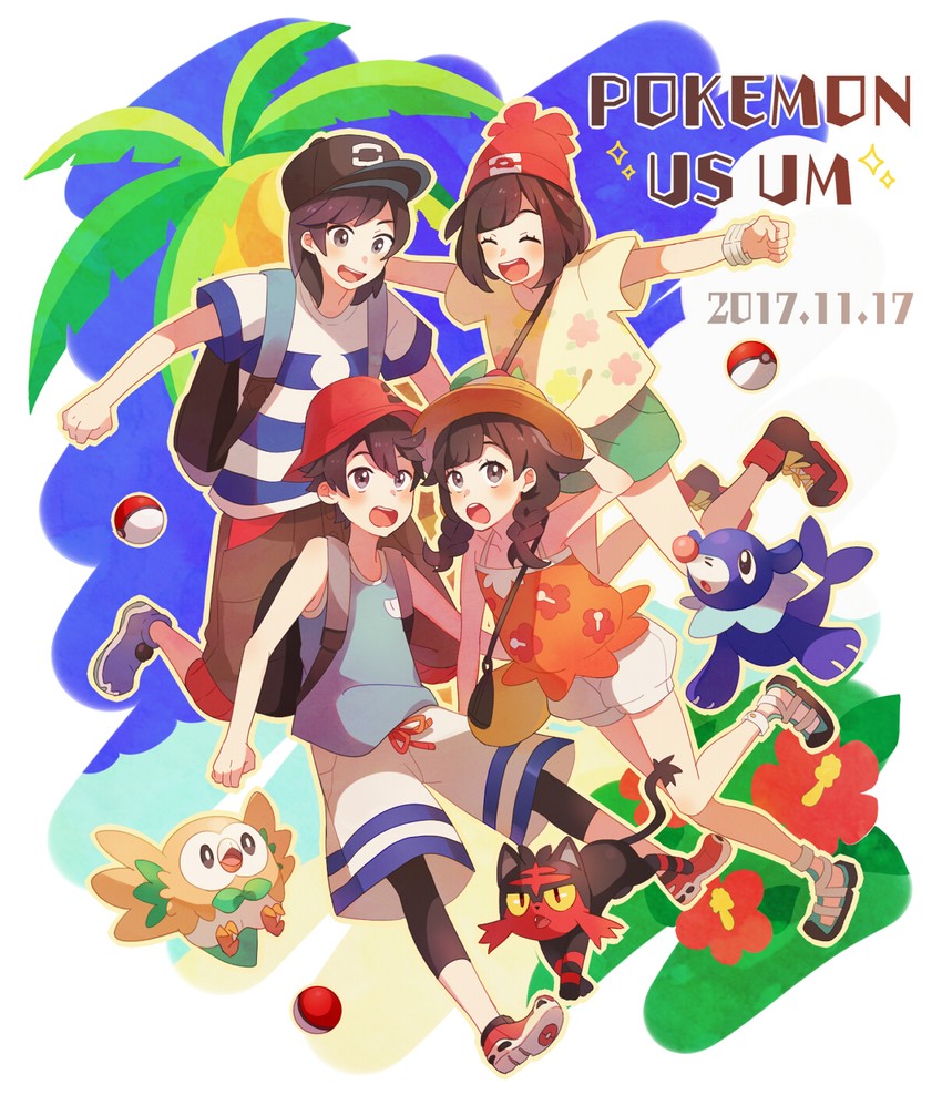 selene, rowlet, elio, popplio, and litten (pokemon and 2 more) drawn by unapoppo
