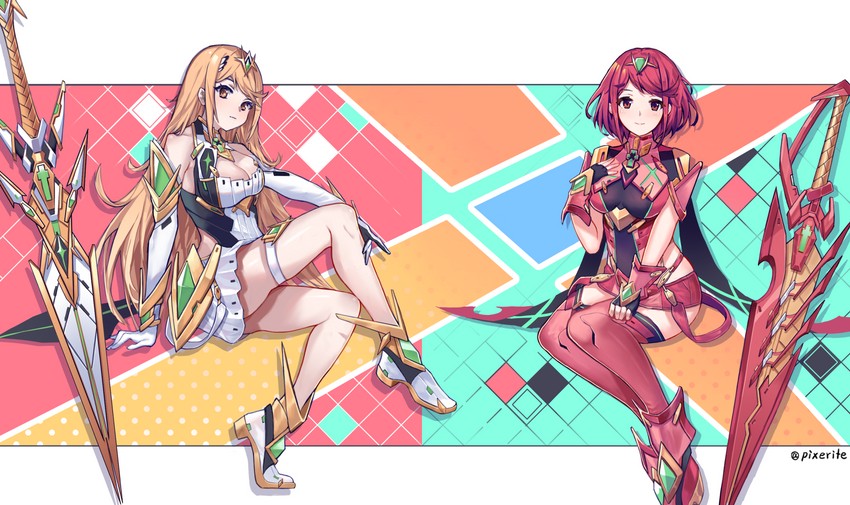 pyra and mythra (xenoblade chronicles and 1 more) drawn by pixerite