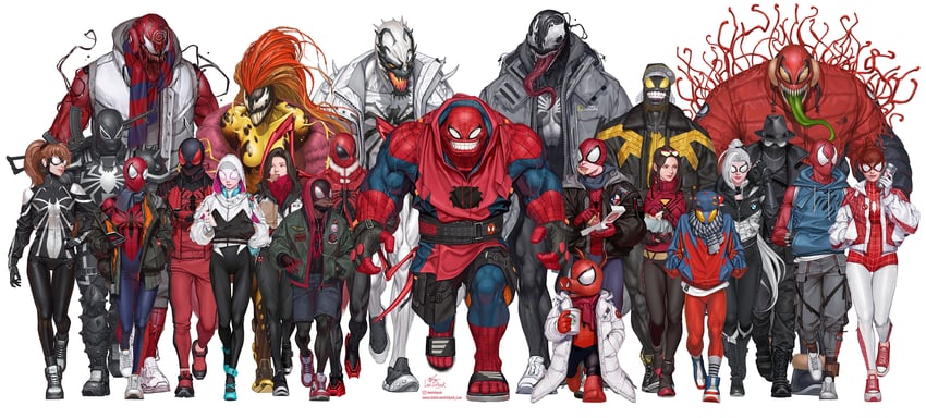 spider-man, spider-gwen, gwen stacy, venom, miles morales, and 23 more (marvel and 3 more) drawn by in-hyuk_lee