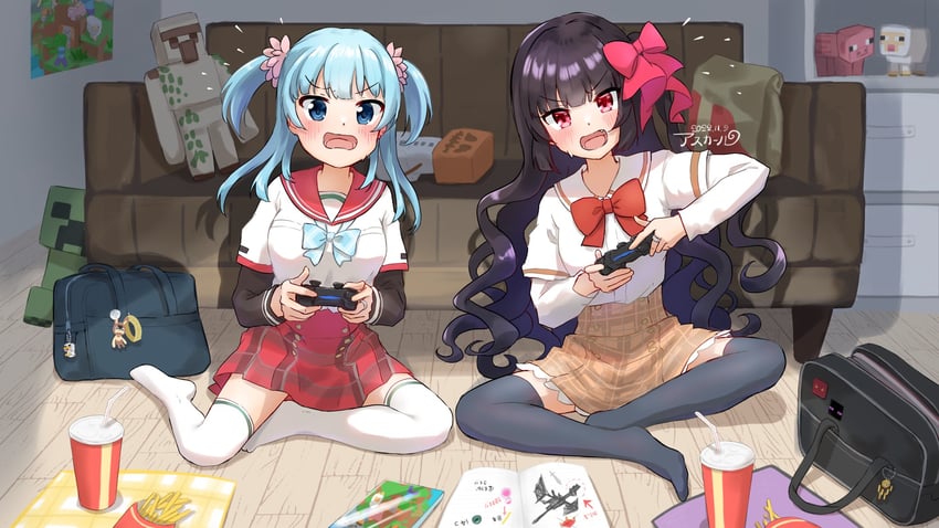 creeper, minami rena, enderman, zombie, chicken, and 8 more (mahou shoujo madoka magica and 2 more) drawn by asukaru_(magika_ru)