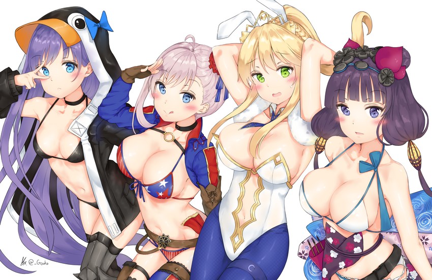 artoria pendragon, meltryllis, miyamoto musashi, and katsushika hokusai (fate and 1 more) drawn by gouka