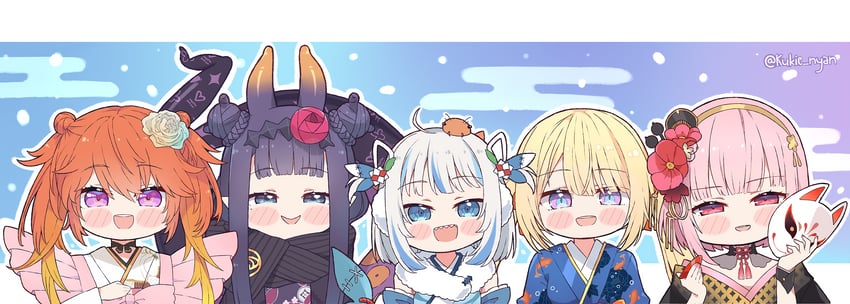 gawr gura, mori calliope, ninomae ina'nis, takanashi kiara, and watson amelia (hololive and 1 more) drawn by kukie-nyan