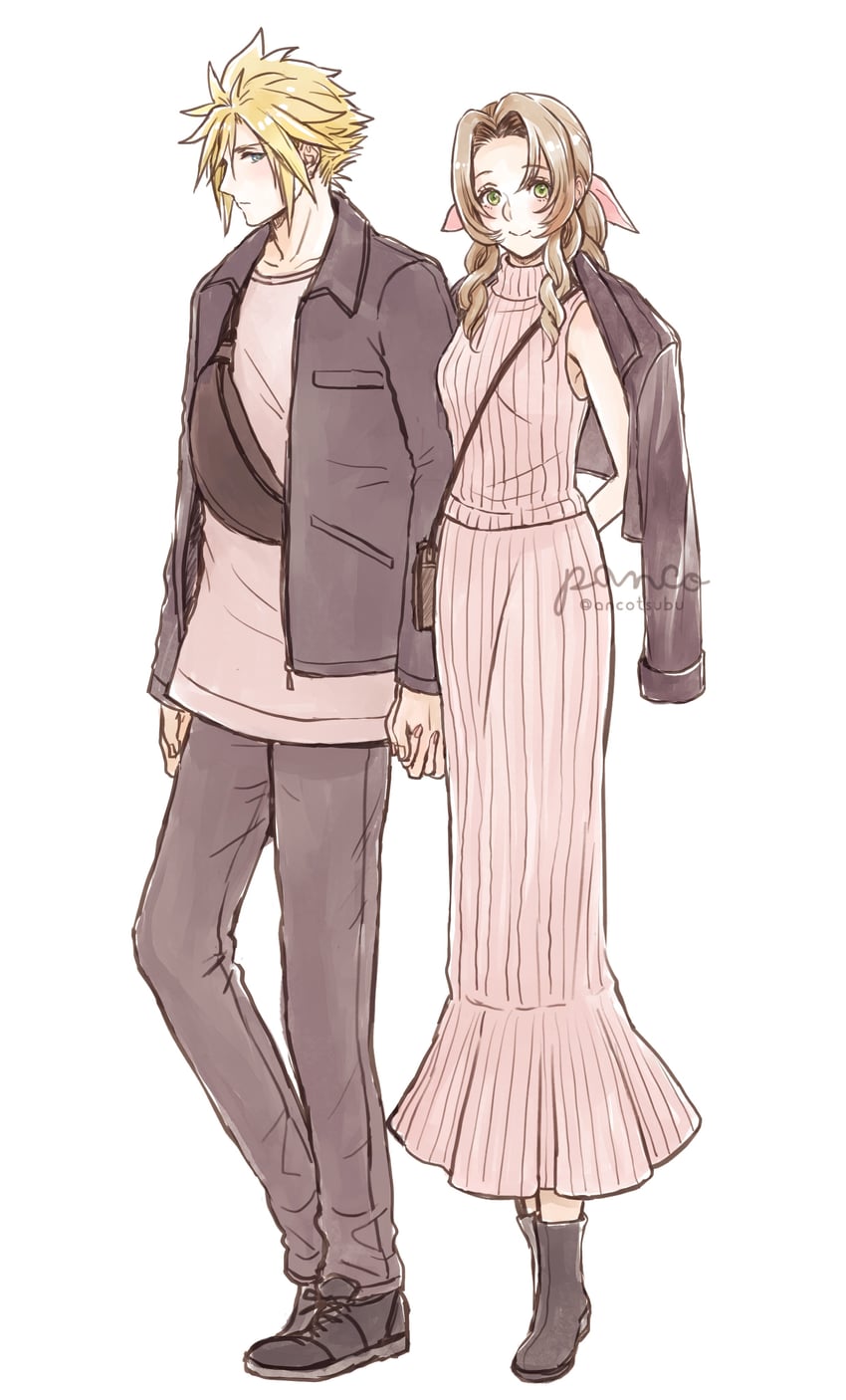 cloud strife and aerith gainsborough (final fantasy and 2 more) drawn by ancotsubu