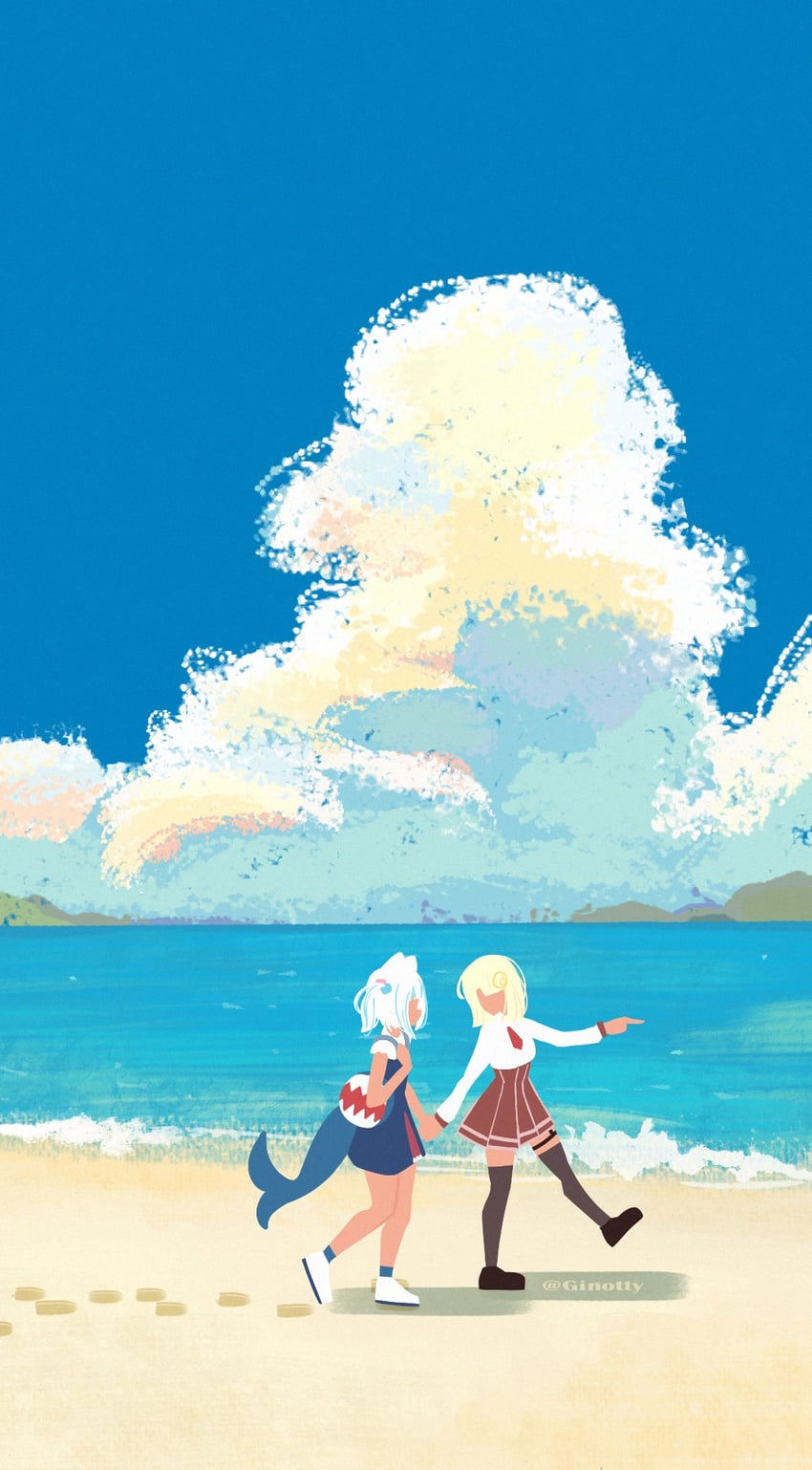 gawr gura and watson amelia (hololive and 1 more) drawn by ginotty