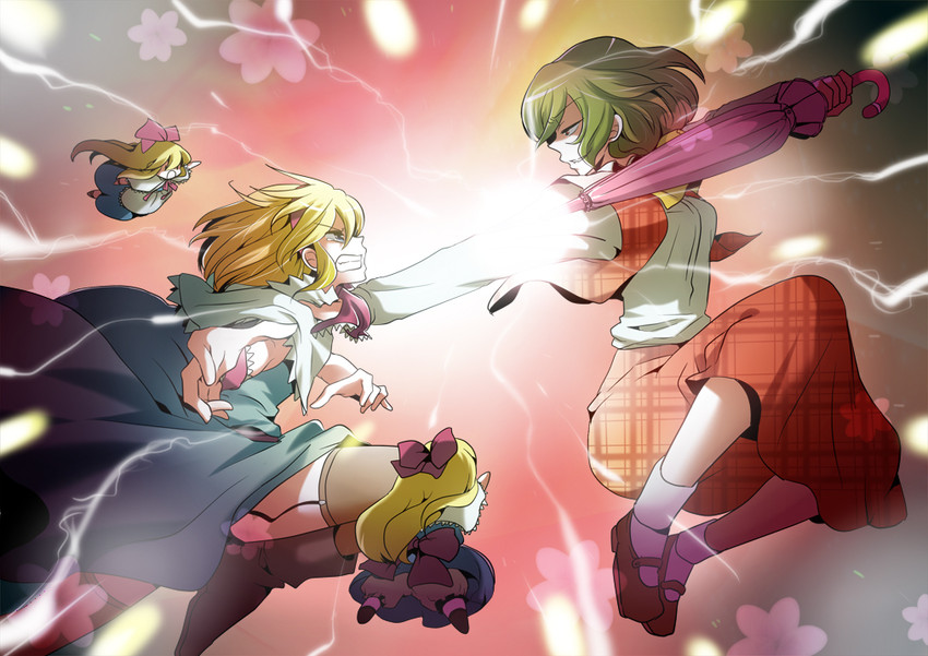 alice margatroid, kazami yuuka, and shanghai doll (touhou) drawn by doumou