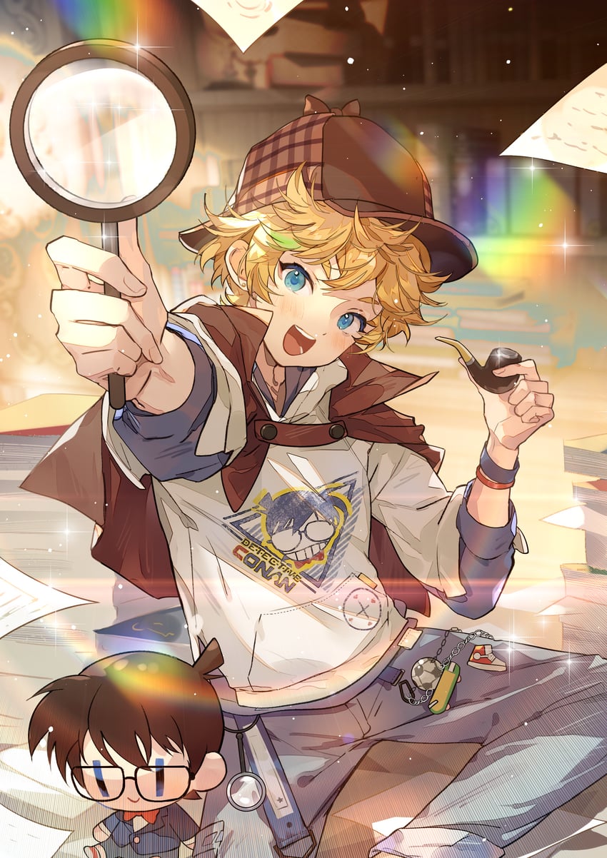 edogawa conan and harukawa sora (ensemble stars! and 1 more) drawn by zishengtian123