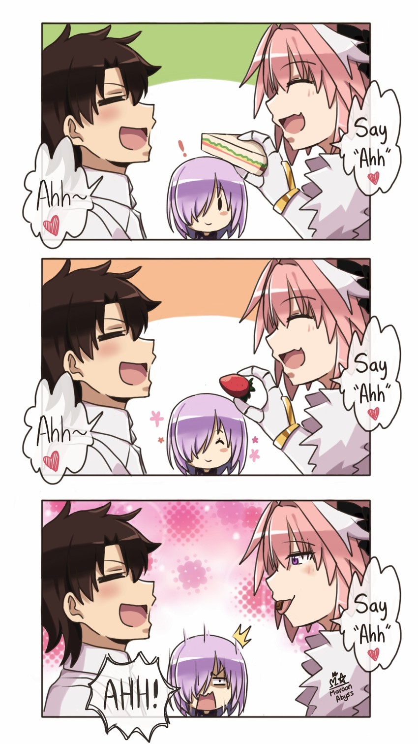 mash kyrielight, fujimaru ritsuka, and astolfo (fate and 2 more) drawn by maroonabyss