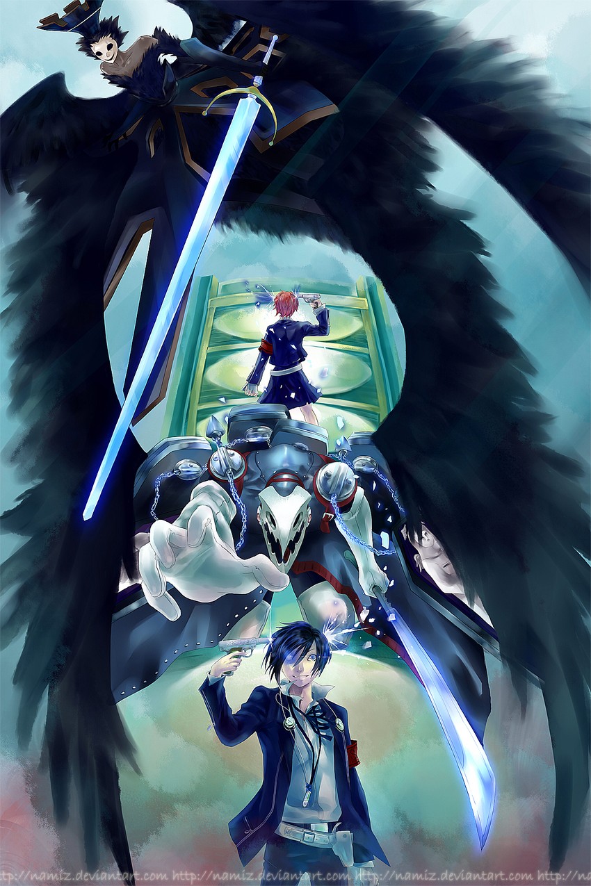 yuuki makoto, shiomi kotone, thanatos, and nyx avatar (persona and 2 more) drawn by namiz