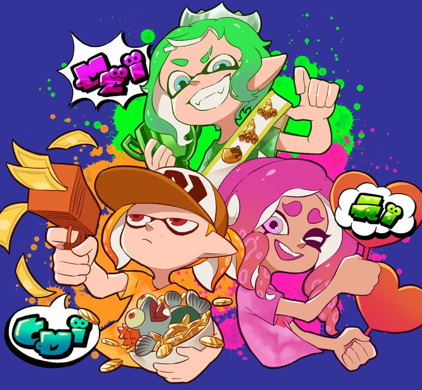 inkling player character, inkling girl, octoling player character, octoling girl, inkling boy, and 1 more (splatoon) drawn by teo_(teorekka)
