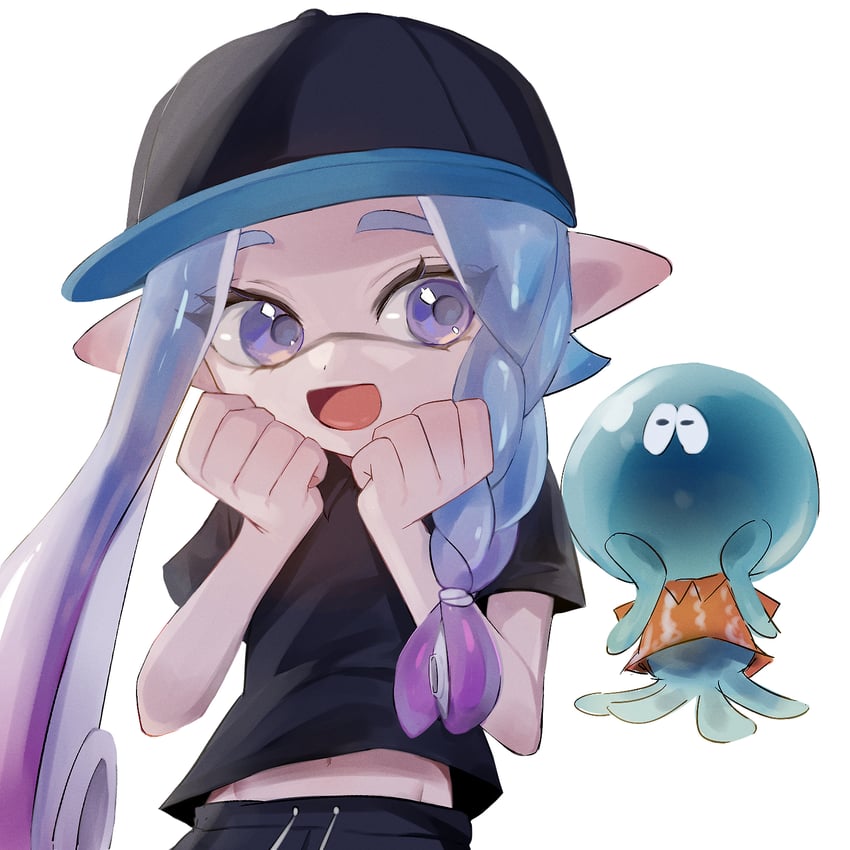 inkling player character, inkling girl, and jellyfish (splatoon) drawn by amecha16