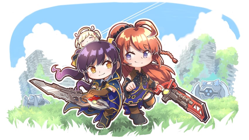 hishida haru, yokoyama azusa, and imamura sakumi (assault lily) drawn by nabezoko_no_okoge