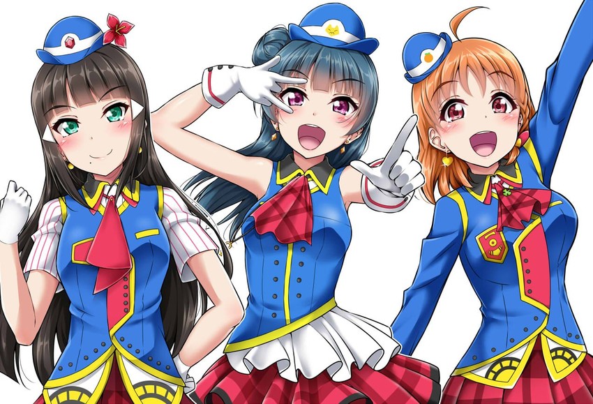 tsushima yoshiko, takami chika, and kurosawa dia (love live! and 1 more) drawn by yopparai_oni