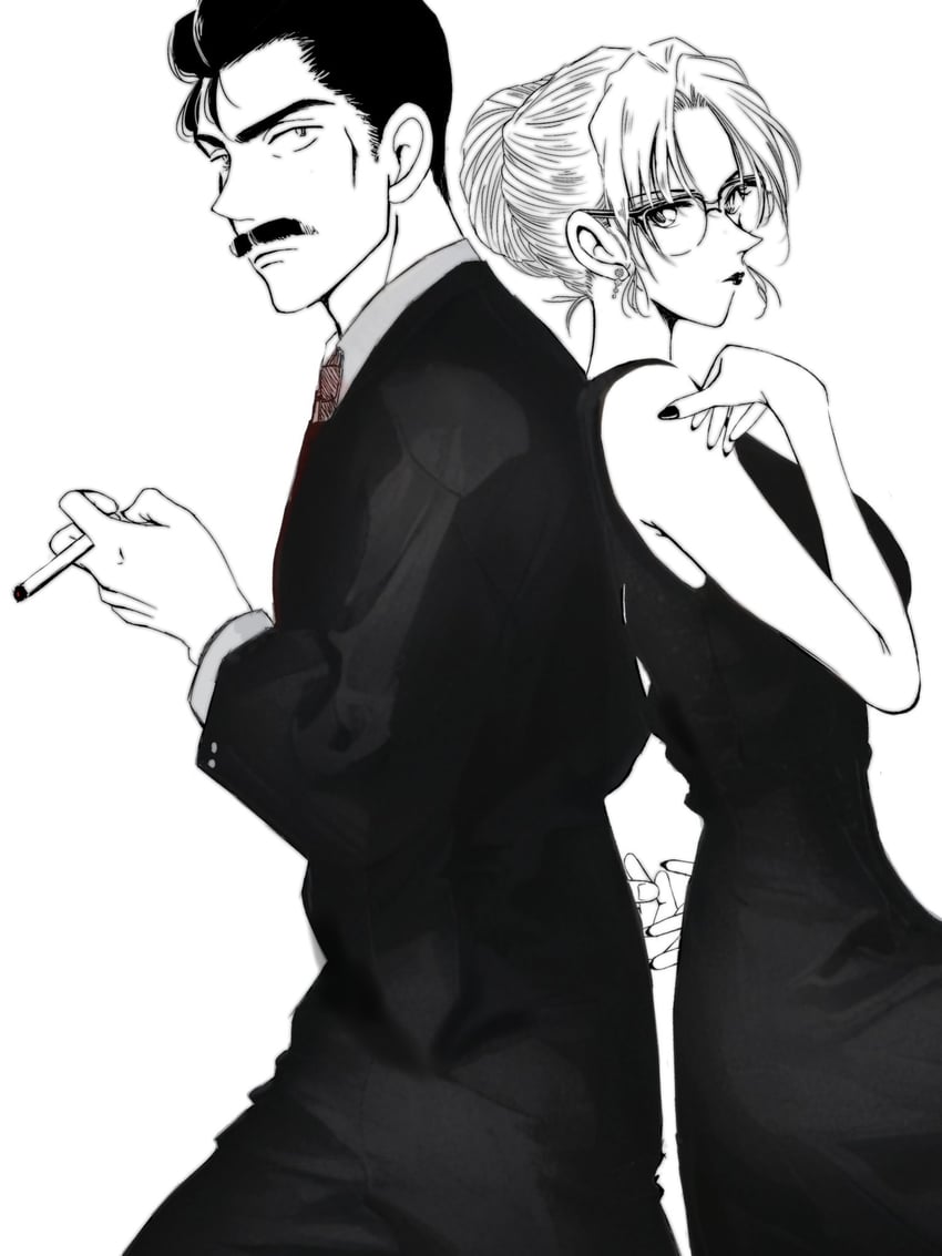 mouri kogoro and kisaki eri (meitantei conan) drawn by rio_raspberry