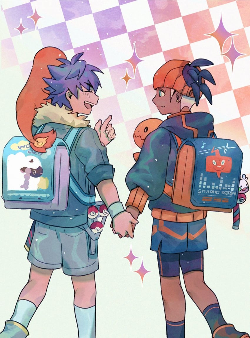 rotom, leon, raihan, rotom phone, charmander, and 3 more (pokemon and 1 more) drawn by chiyo_(miichiyochin)