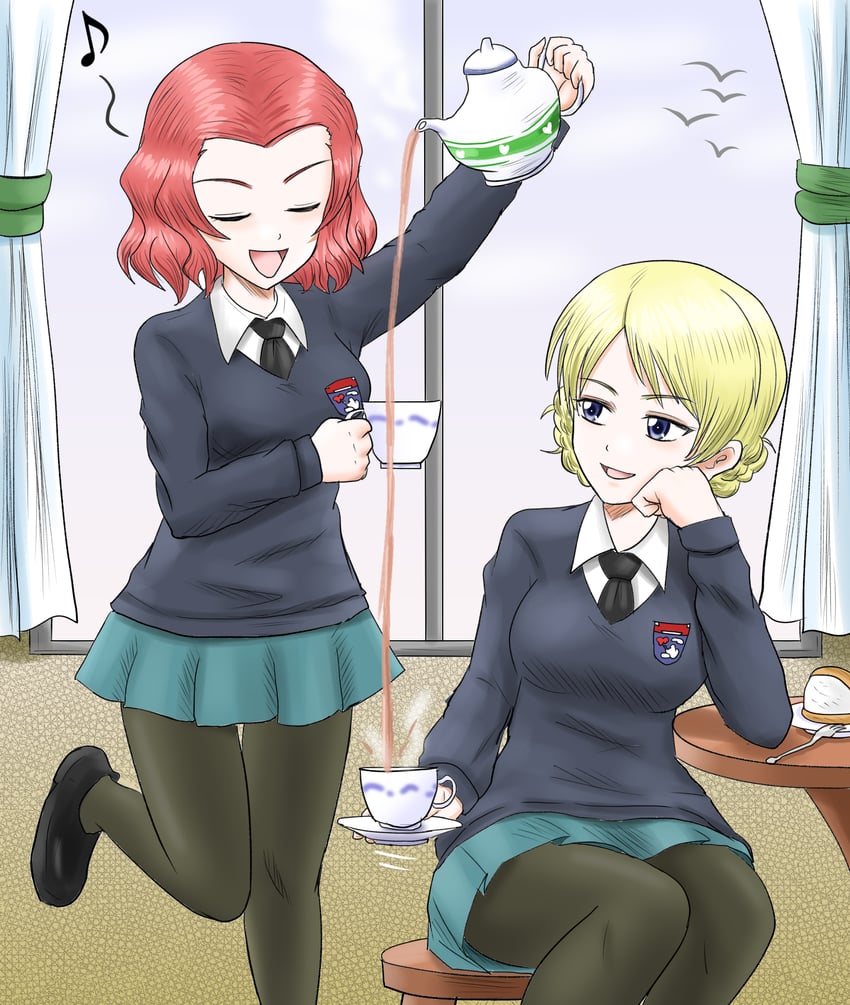 darjeeling and rosehip (girls und panzer) drawn by harukai-i