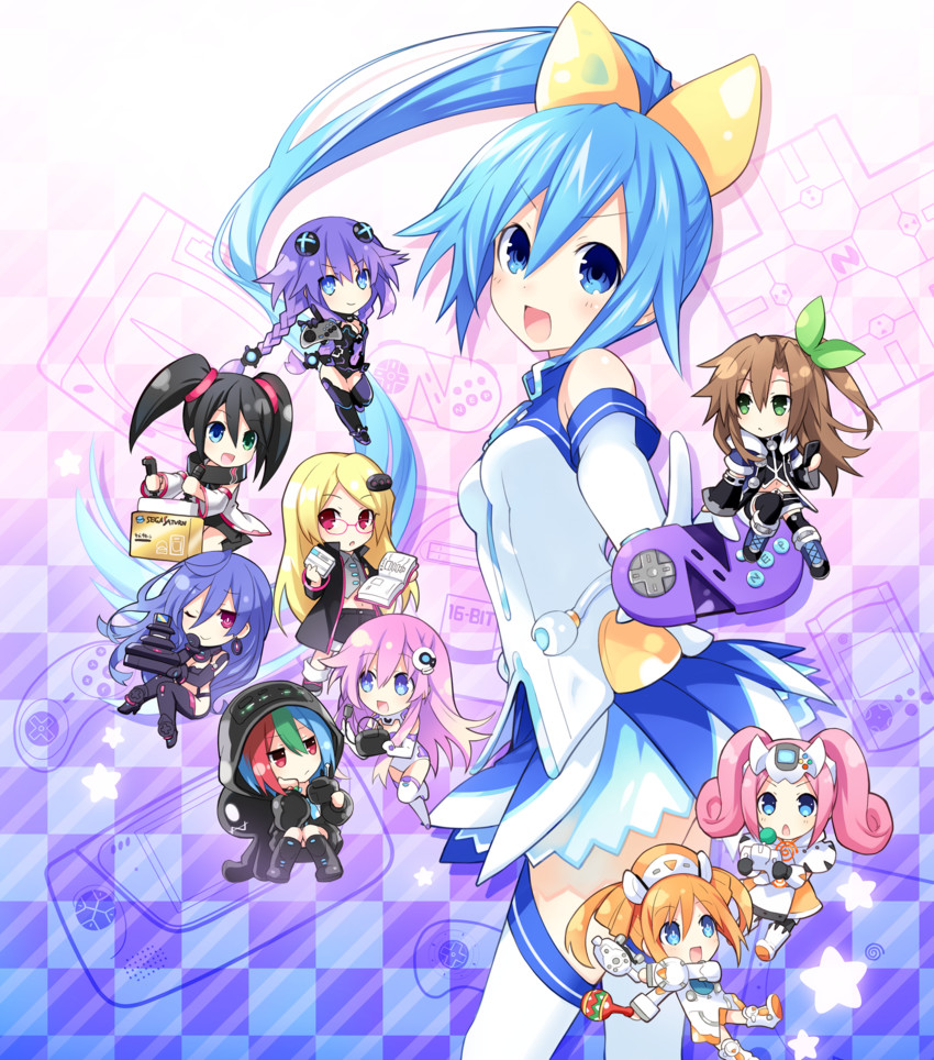 purple heart, nepgear, iris heart, if, purple sister, and 6 more (neptune and 2 more) drawn by tsunako
