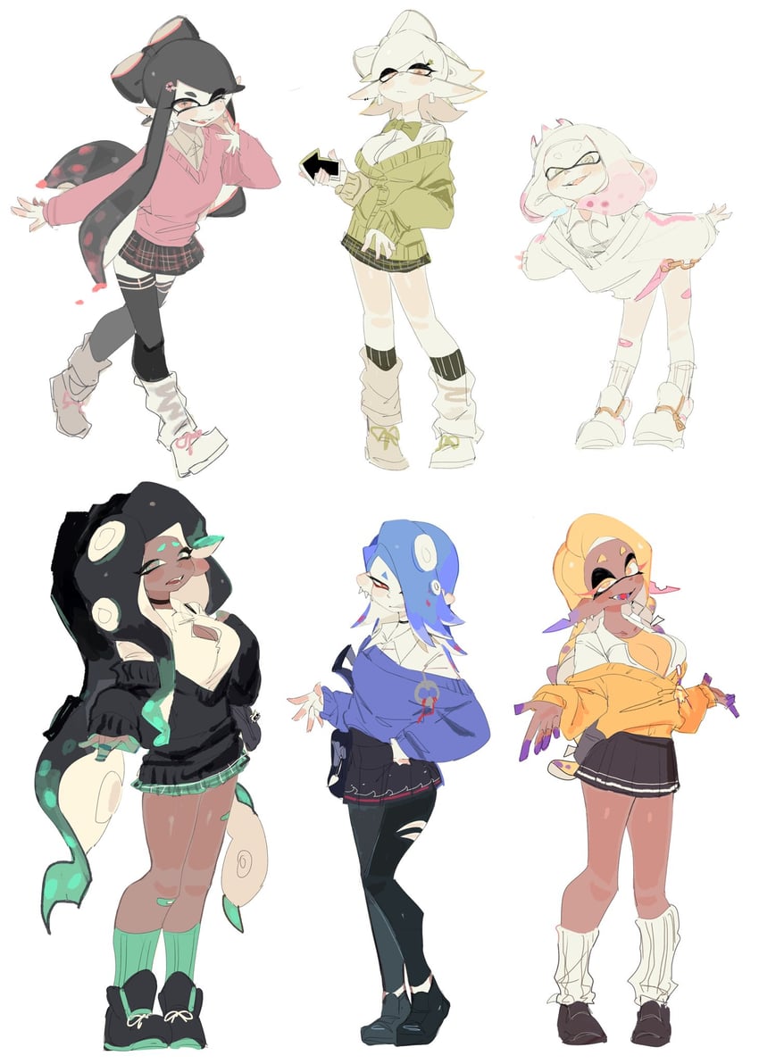 callie, marie, marina, shiver, pearl, and 1 more (splatoon and 3 more) drawn by usa37107692