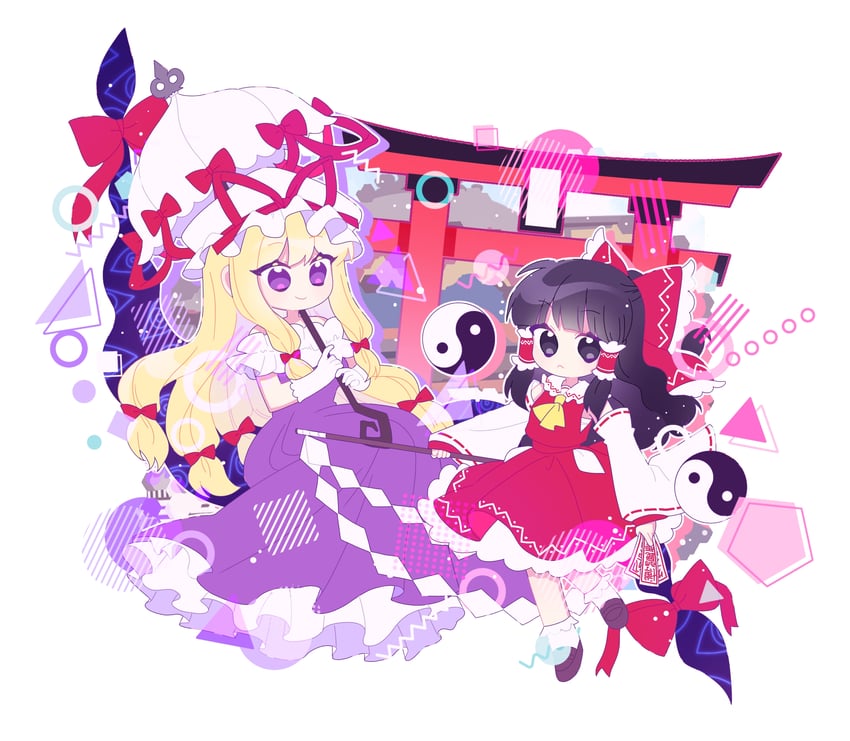 hakurei reimu and yakumo yukari (touhou) drawn by toichou_butterfly