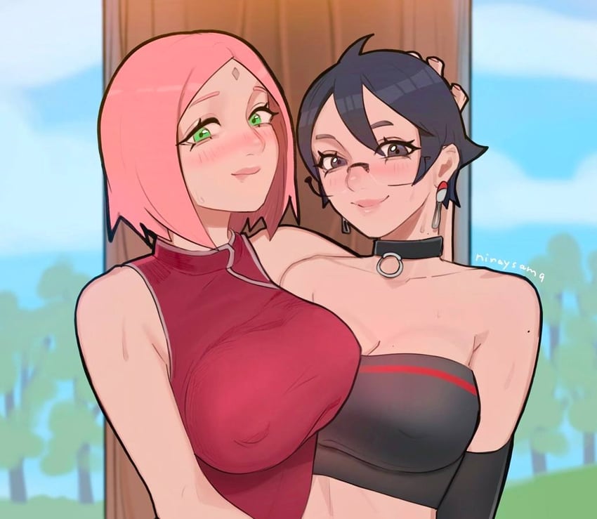 haruno sakura and uchiha sarada (naruto and 2 more) drawn by uchihaniray