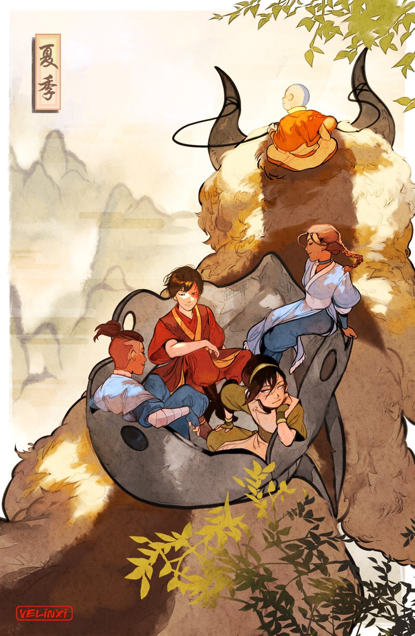 toph beifong, katara, aang, zuko, sokka, and 1 more (avatar legends and 1 more) drawn by velinxi