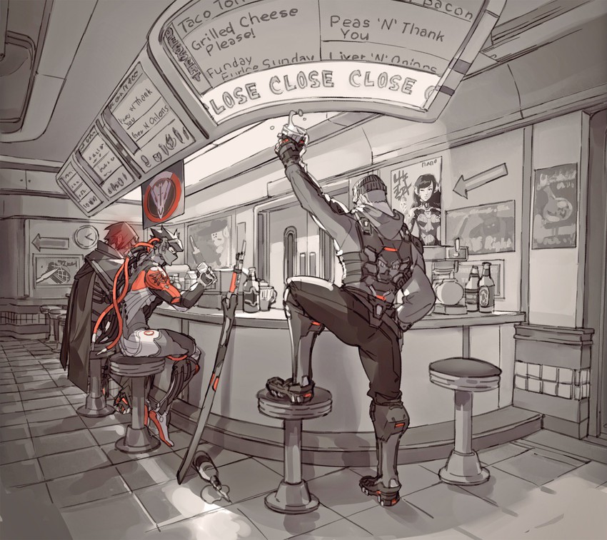 d.va, genji, reaper, cassidy, blackwatch genji, and 2 more (overwatch and 1 more) drawn by honey_bee_(bancoth)