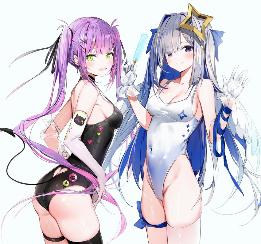tokoyami towa and amane kanata (hololive) drawn by silver_(chenwen)
