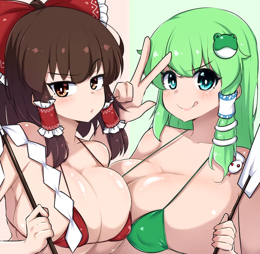 hakurei reimu and kochiya sanae (touhou) drawn by norori