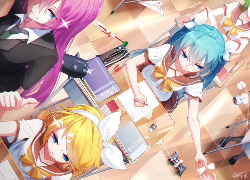 hatsune miku, kagamine rin, megurine luka, and gumi (vocaloid) drawn by qys3