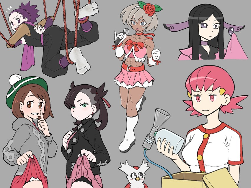 marnie, gloria, bea, whitney, delibird, and 2 more (pokemon and 3 more) drawn by nutkingcall