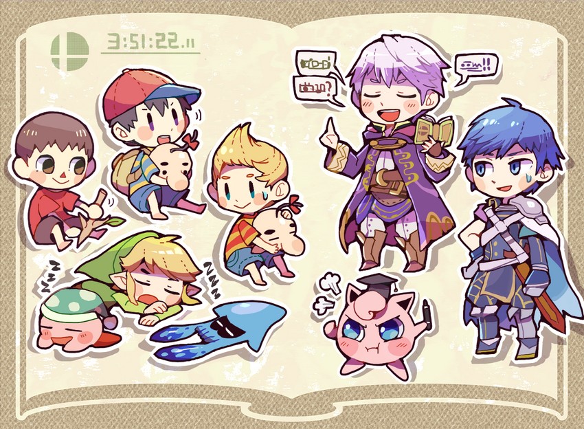 link, inkling player character, kirby, jigglypuff, male robin, and 6 more (pokemon and 11 more) drawn by teijiro