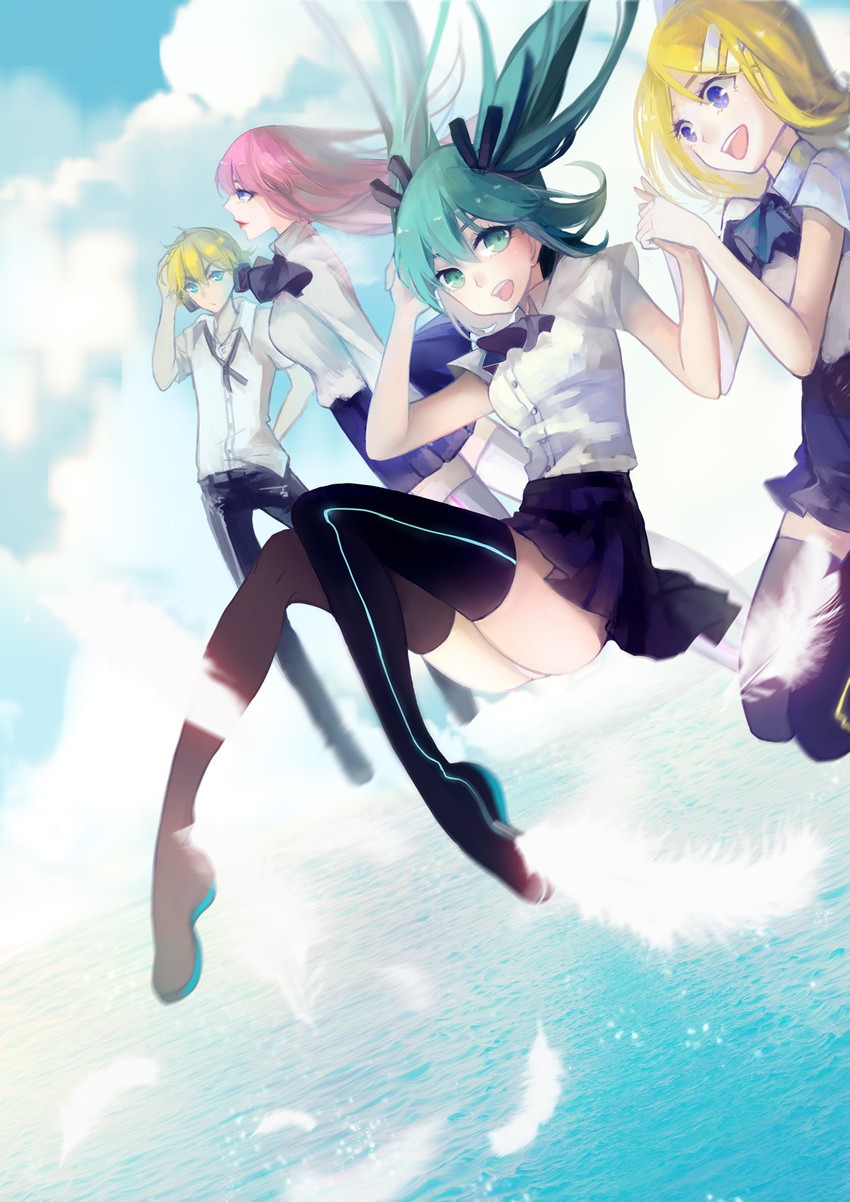 hatsune miku, kagamine rin, kagamine len, and megurine luka (vocaloid) drawn by sylvia_(huajiuhuajiu)