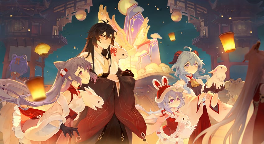 ganyu, zhongli, keqing, qiqi, ningguang, and 3 more (genshin impact) drawn by shuang_wu