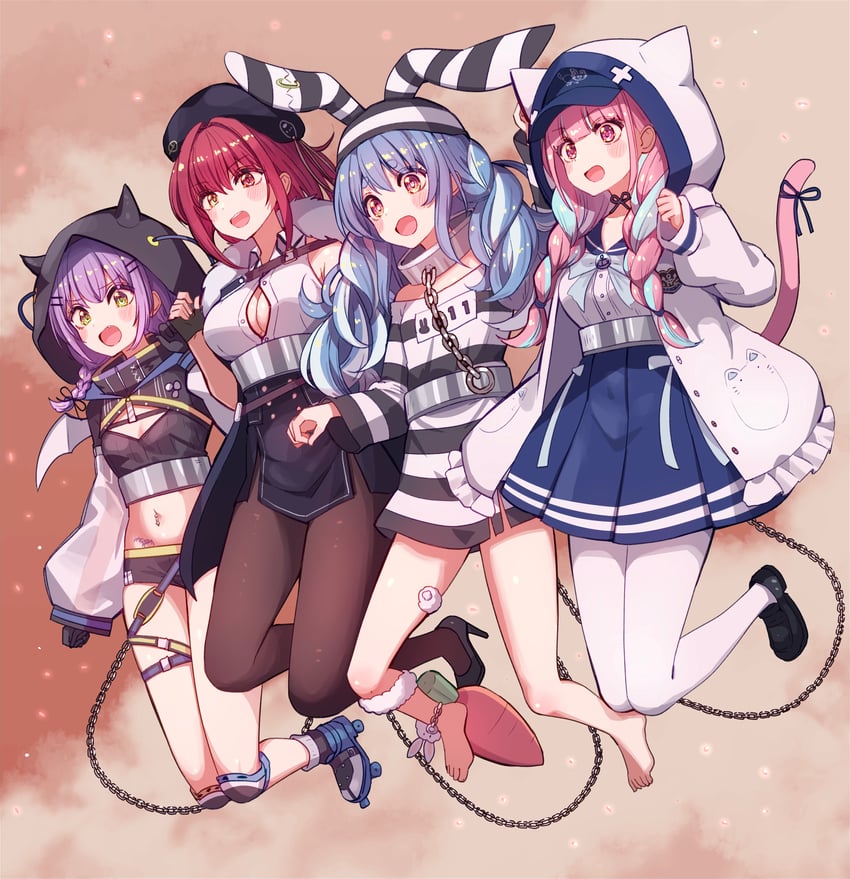 houshou marine, usada pekora, minato aqua, and tokoyami towa (hololive and 1 more) drawn by cream_(nipakupa)
