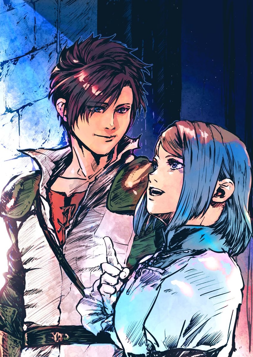 clive rosfield and jill warrick (final fantasy and 1 more) drawn by rakugaki_sanhai