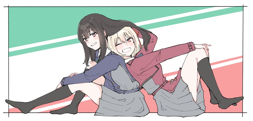 nishikigi chisato and inoue takina (lycoris recoil) drawn by 6t24413