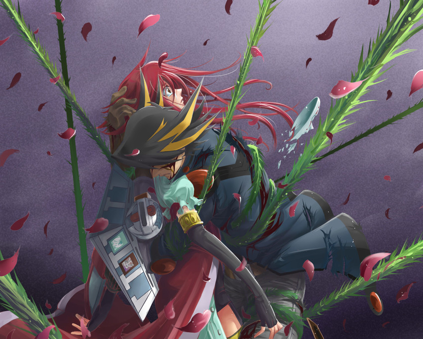fudo yusei and izayoi aki (yu-gi-oh! and 1 more) drawn by towa_(towa_no_jiyuuchou)