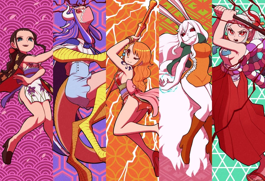 nami, nico robin, yamato, ulti, and carrot (one piece) drawn by bear_ringer